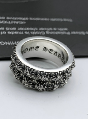 CH潮牌克罗伈戒指双层三层十字花戒指男女做旧复古嘻哈朋克指环