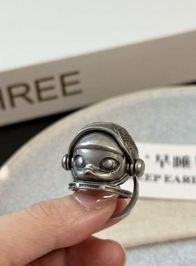 复古做旧海盗猫戒指女ins小众设计霸气可爱嘻哈活口可调节指环潮