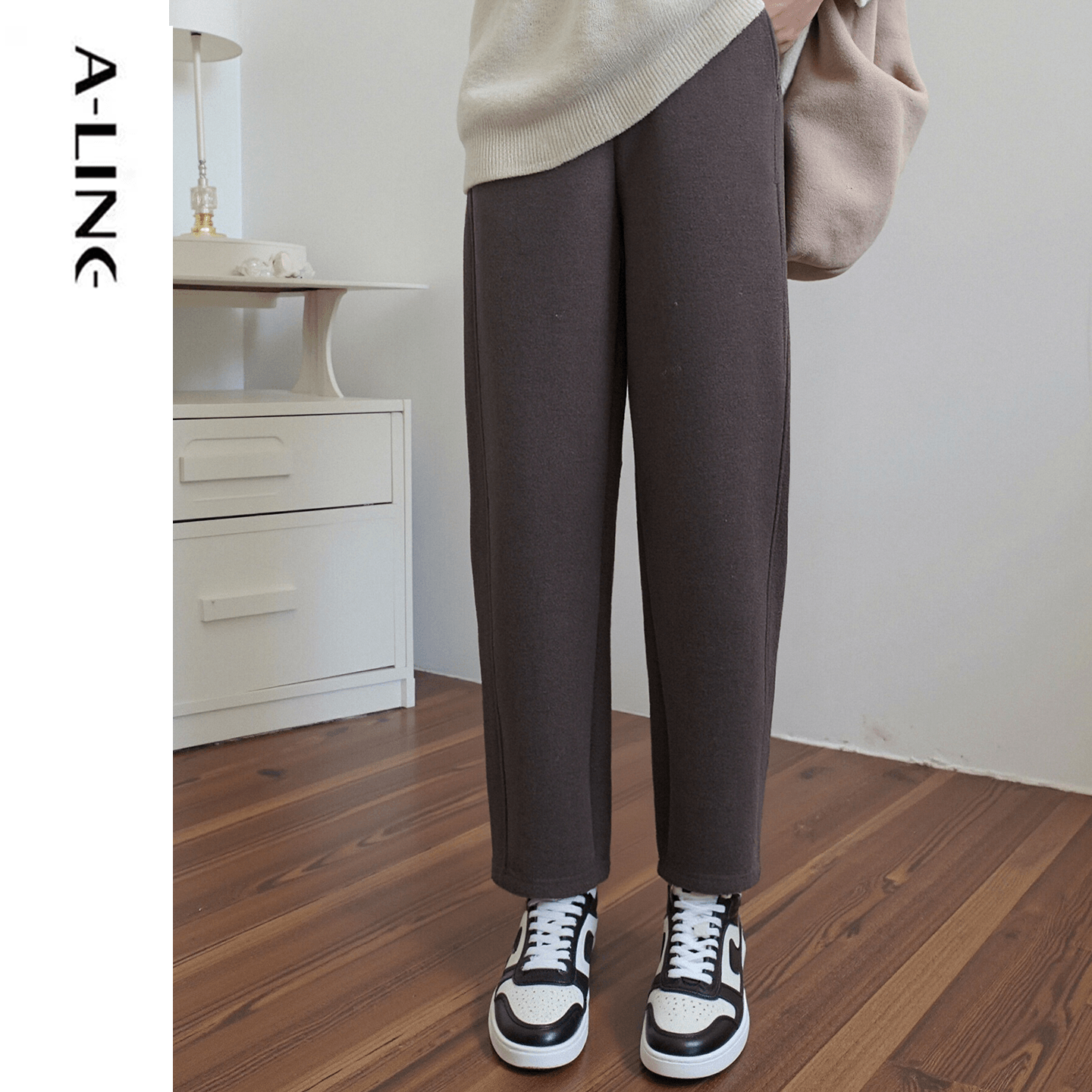 Aline/阿莱简约厚款毛呢直筒休闲裤 2025秋冬女装新品H55K001 - 图0