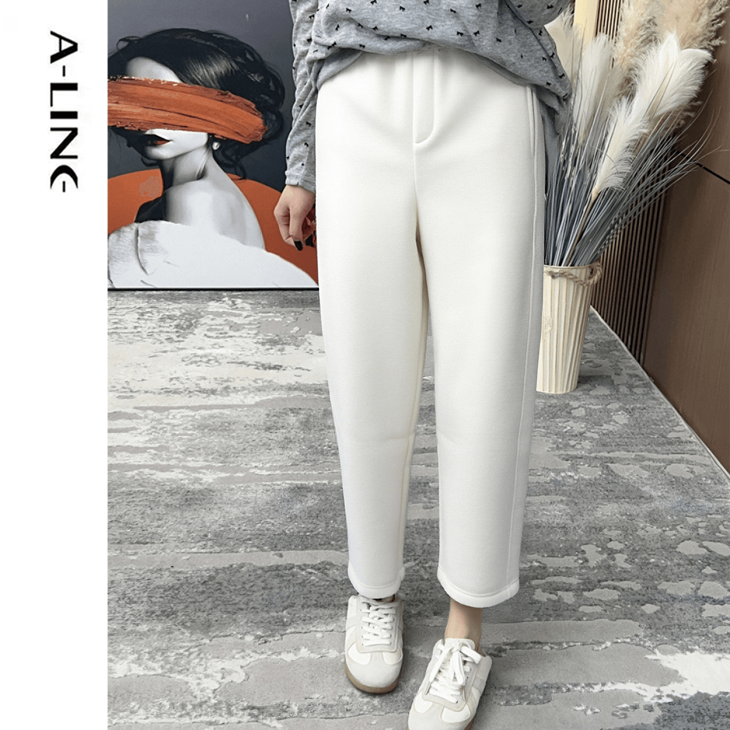 Aline/阿莱简约厚款毛呢直筒休闲裤 2025秋冬女装新品H55K001 - 图2