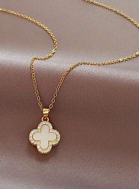 叶花黑白双面气质优雅锁骨链