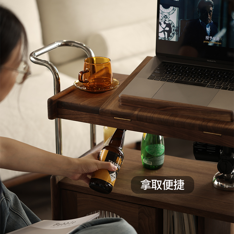 北美黑胡桃木实木边几可移动茶几客厅沙发边柜收纳储物茶水柜茶车 - 图0