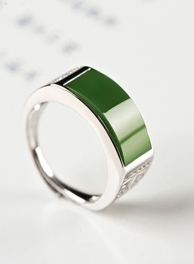 和田玉男戒指925优雅情侣玉指环