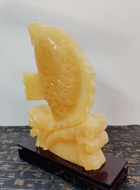 天然米黄玉玉石鱼摆件富贵有余家居办公室招财旺财乔迁开业礼品