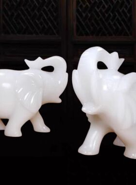 天然白玉大象摆件招财镇宅玉石象吸水象客厅玄关装饰风水石象玉象