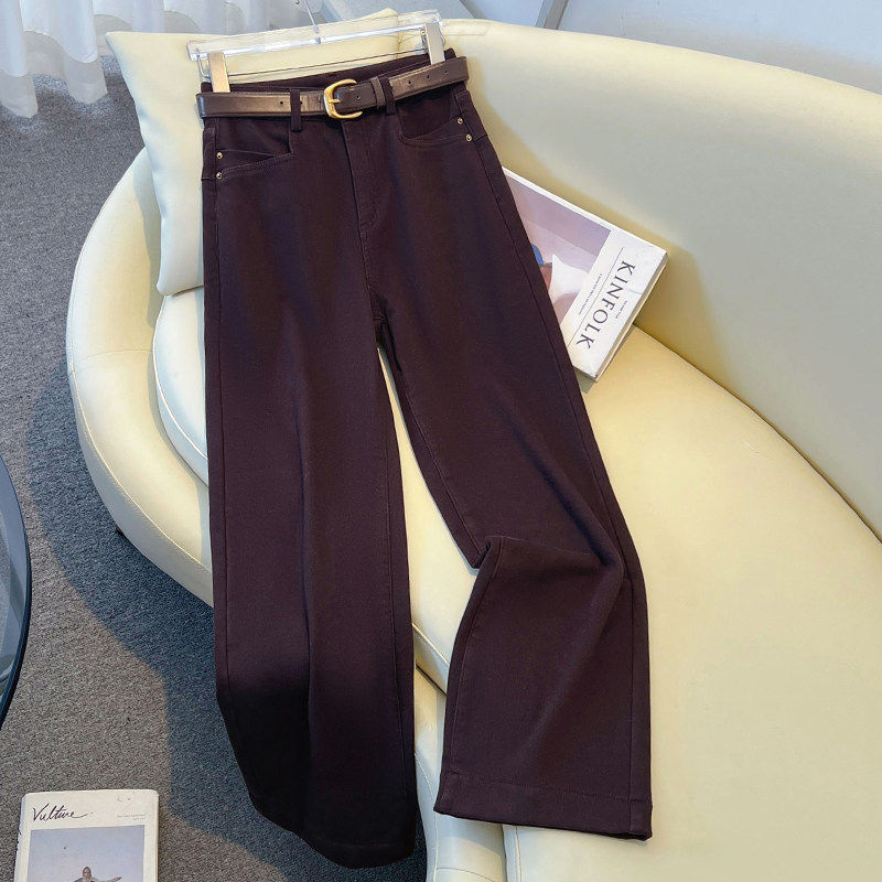 轻奢米白色加绒牛仔裤女新款冬季加厚小个子休闲九分窄版阔腿裤子,淘宝优惠券,粉丝福利购,淘宝优惠卷