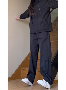 潮牌秋冬户外登山加绒冲锋裤女款
