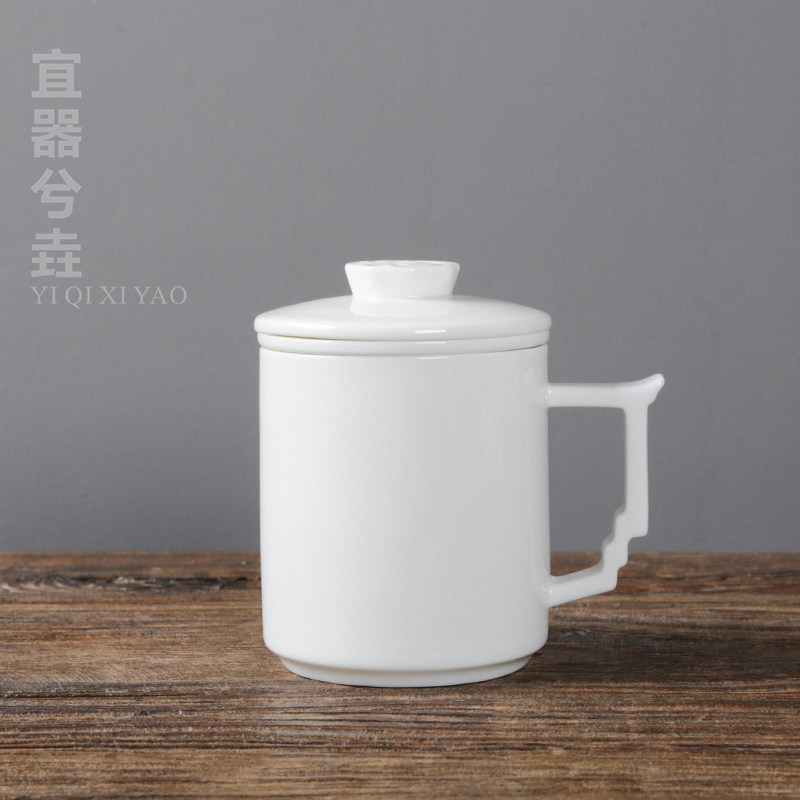 德化白瓷杯子办公杯茶杯陶瓷家用带盖水杯马克杯大号泡茶水分离_虎窝淘