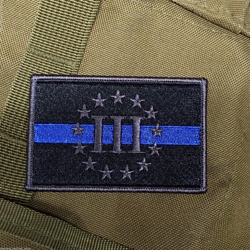 thin blue line three percenter patch 兰线3个自信刺绣魔术贴章 - 图1