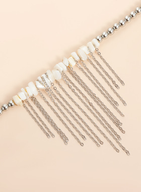 Norns摩洛哥不规则碎石串珠金属流苏链金属未来感圆珠项链锁骨链