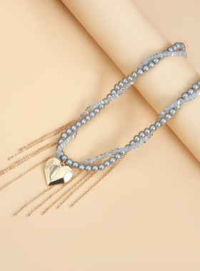 Norns欧美简约赛博朋克未来感金属几何爱心流苏锁骨链优雅项链