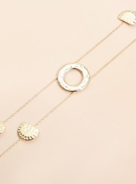 Norns欧美复古风几何圆圈长款抽拉项链个性百搭波光肌理风项饰