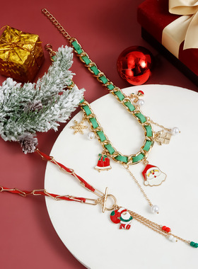Norns欧美芬兰风圣诞节素圣诞树铃铛老人丝带编织choker派对项链