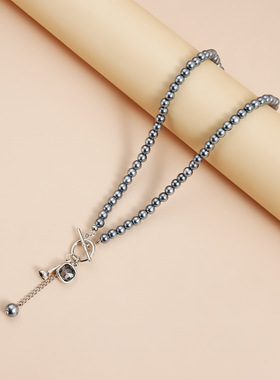 Norns欧美简约几何方形吊坠喷漆串珠项链女ins轻奢时尚风OT扣项饰