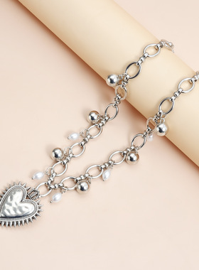 Norns印度舞娘夸张银色流苏复古做旧荆棘手工感心形吊坠项链