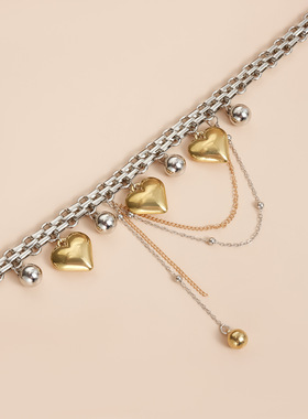 Norns欧美拼色ins风朋克项链夸张桃心流苏质感吊链choker项饰