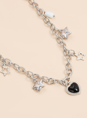 Norns欧美哥特式女皇风范多层次黑色爱心吊饰多层次金属冷淡项链