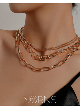 欧美夸张粗细多层次合金短项链