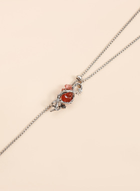 Norns欧美简约暗黑干练长链心脏仿宝石吊饰Y字项链可调节项饰