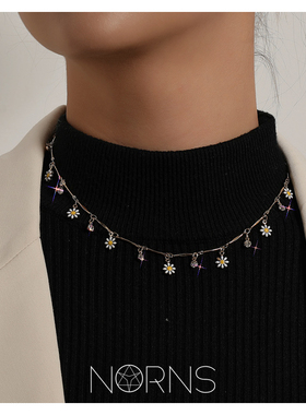 欧美合金滴釉花朵水钻吊饰毛衣链