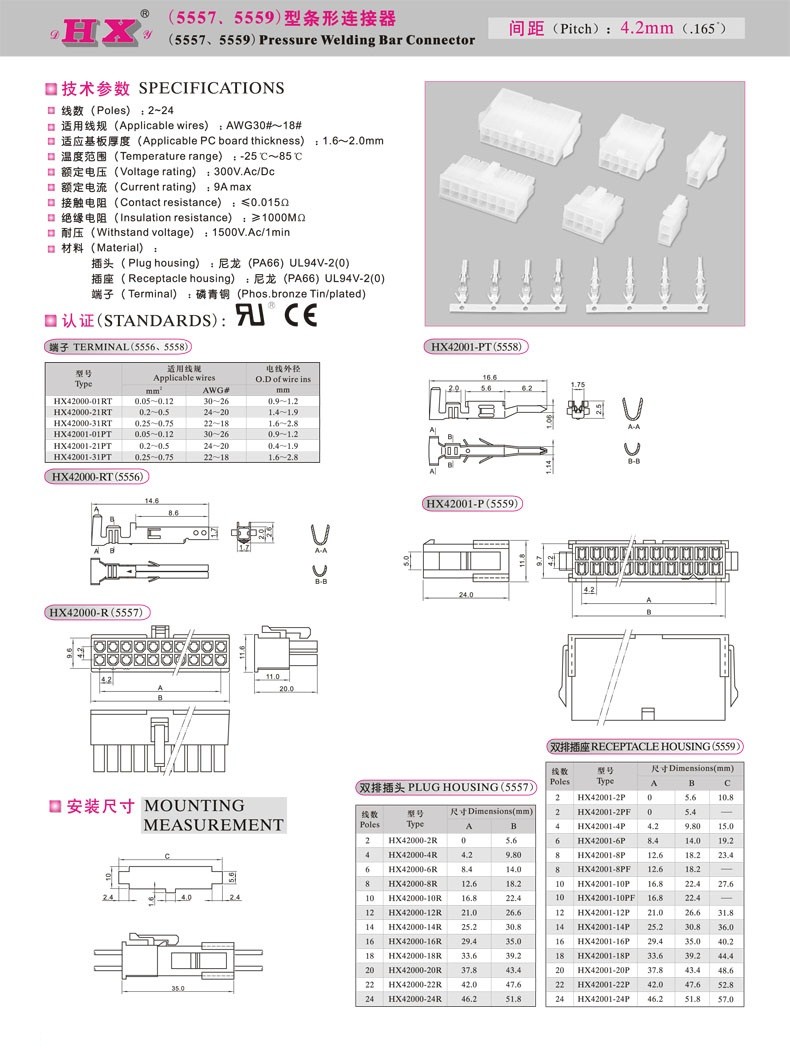 5557，5559公母端子机刀片连接器接线端子4.2mm间距空中对接-图0