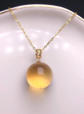 18k金扣镶嵌天然巴西黄水晶转运球吊坠直径:13mm