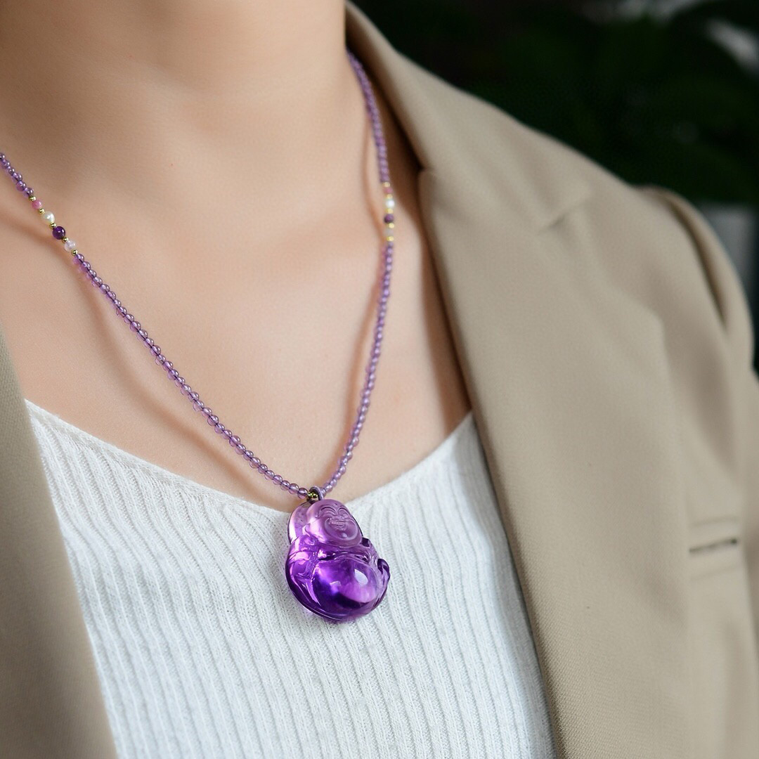 天然紫水晶弥勒佛吊坠项链女款弥勒佛挂坠毛衣链紫水晶弥勒佛项链,淘宝优惠券,粉丝福利购,淘宝优惠卷