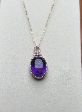 天然紫水晶千玺切割面吊坠 925银精工镶嵌豪镶满钻 规格16-12-9mm