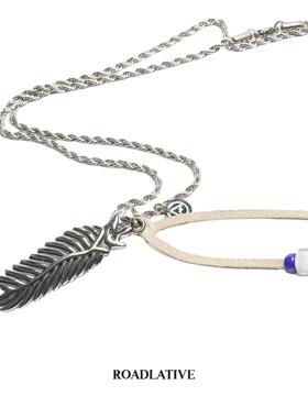 ROADLATIVE琉璃珠麂皮羽毛项链