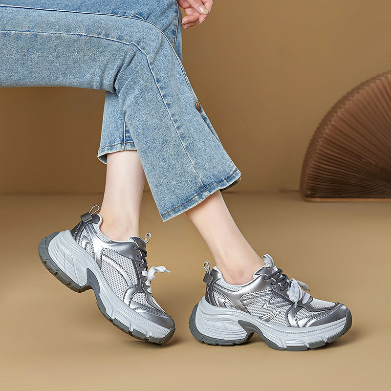 欧版内增高小个子透气老爹鞋女真皮2026新款休闲户外网鞋运动女鞋,淘宝优惠券,粉丝福利购,淘宝优惠卷