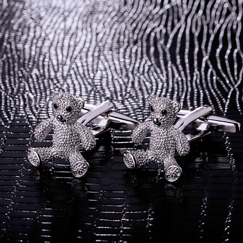 银色小熊法式衬衫袖扣男生动物衬衣袖口扣金属女士袖钉 Cufflinks - 图0