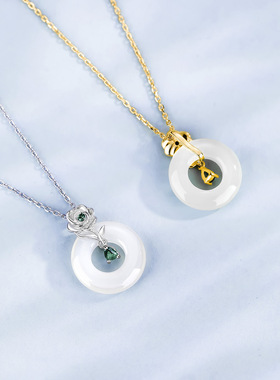 和田玉s925纯银项链女平安扣生日母亲节礼物送妈妈高级感玉髓吊坠