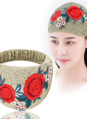 时尚潮流复古风加宽刺绣妈妈发带
