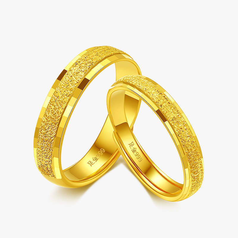 瑞诺999足金情侣戒指男女黄金开口对戒结婚戒情人节礼物送女友