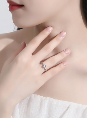 法式花纹莫桑钻戒指女士925纯银1克拉莫桑石指环婚戒直播货源批发