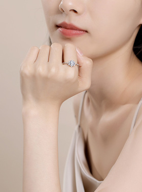 金宏宇莫桑钻戒指女纯银1克拉莫桑石六爪指环星芒食指戒婚戒代发