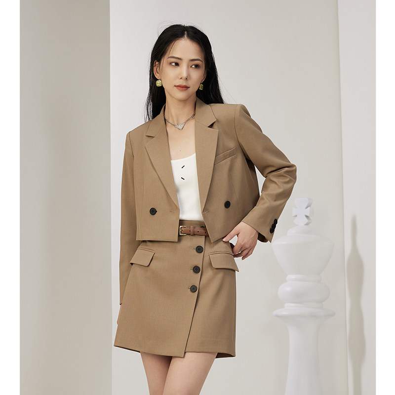 梵凯女西装套装2024秋时尚短款西装外套半身短裙两件套,淘宝优惠券,粉丝福利购,淘宝优惠卷