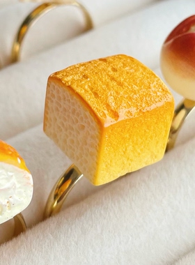 面包控微缩迷你可颂港式菠萝油吐司奶酪软包开口钛钢戒指可爱礼物