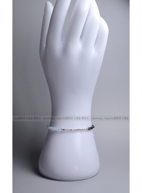 Ciel原创手工天然海蓝宝黑曜石2mm方糖珠925纯银方片手链脚链补水