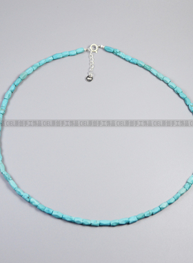 Ciel原创手工优化绿松石项链锁骨链短链切面珠复古风浅蓝偏绿颈链
