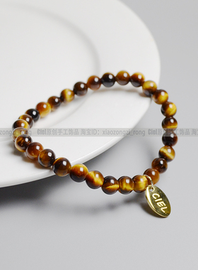 天然黄虎眼石6mm手链猫眼效应