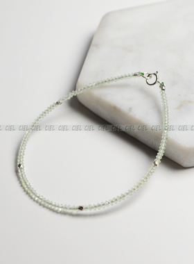 原创极细绿色项链叠戴天然葡萄石