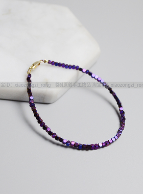 天然黑胆石2mm方块珠极细手链