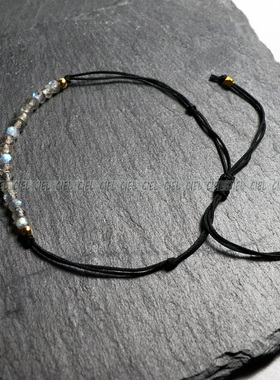 原创灰色拉长石抽绳情侣极细手串