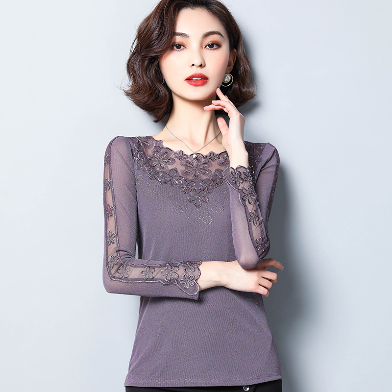 时尚u搭配低领蕾丝打底衫女长袖春秋百搭新款亮丝网纱薄款内搭上衣小衫2