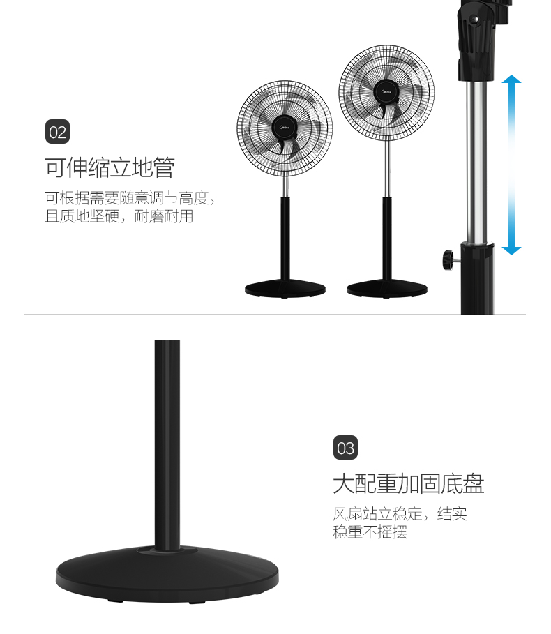 美的落地电风扇FS45-23A工业家用FW45-20B金属铝叶挂壁扇ES45-20A-图0