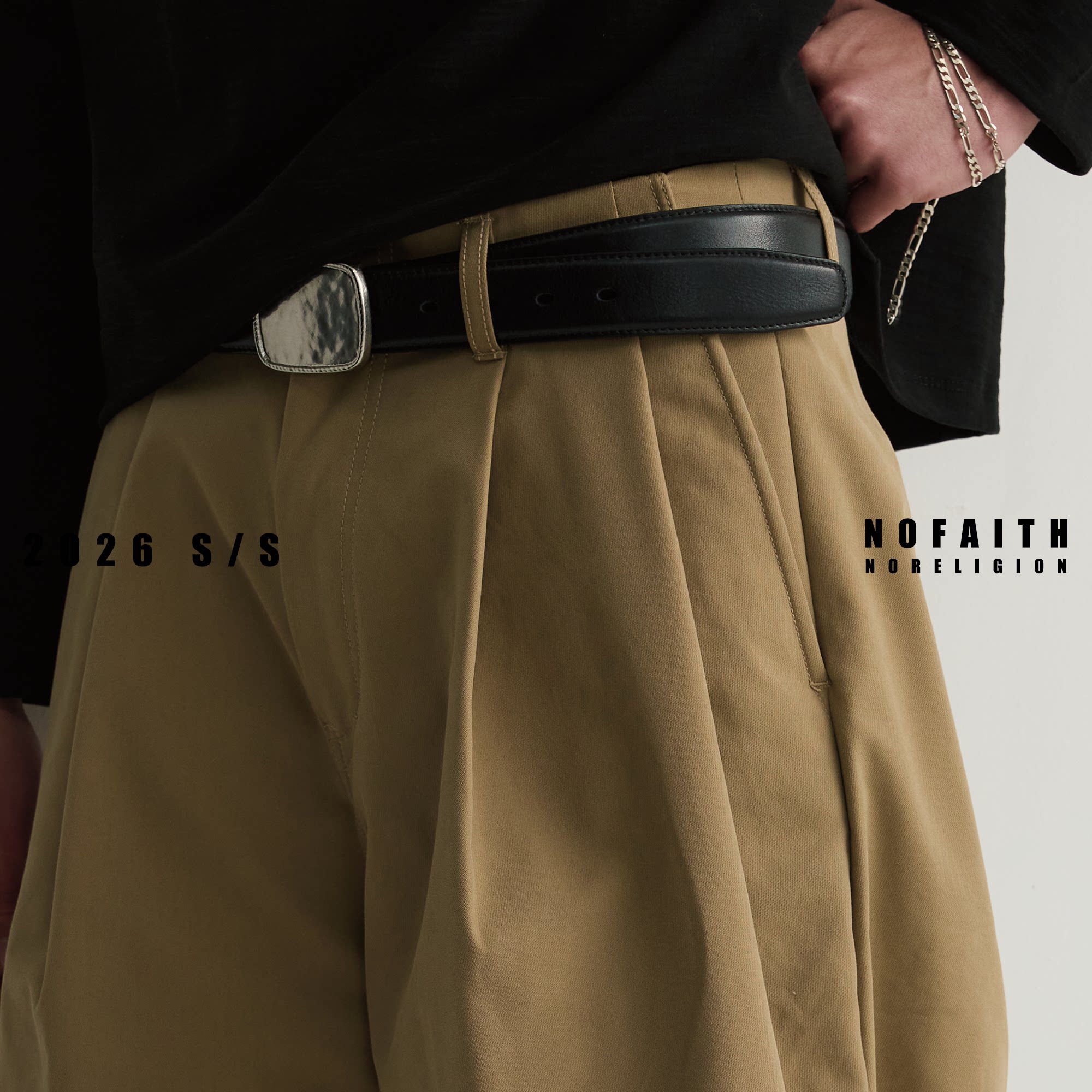 NOFAITH纯色休闲裤男夏季复古百搭直筒短款宽松休闲七分裤无信仰