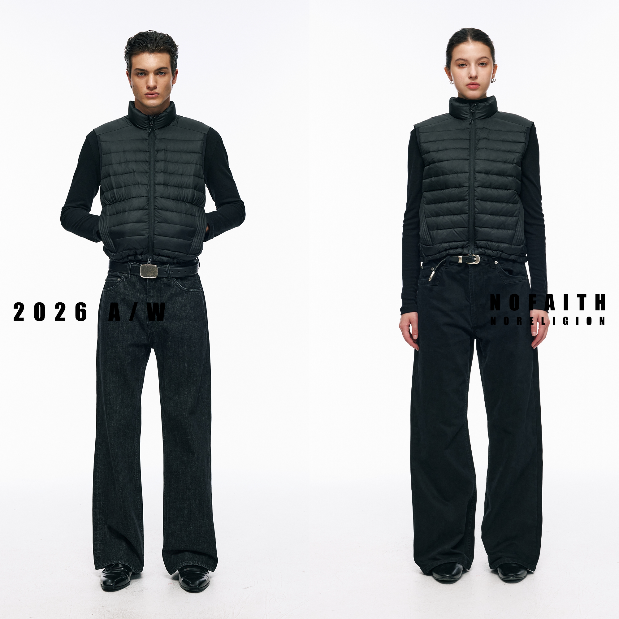 NOFAITH ribs down vest 90% duck down stand collar down jacket retro couple cleanfit jacket 4709