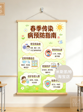 春季传染病预防指南消防安全挂画教室培训班学校幼儿园卡通海报画