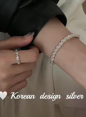 韩国手工S925纯银简约三股圆珠链条缠绕手链 女ins小众冷淡手